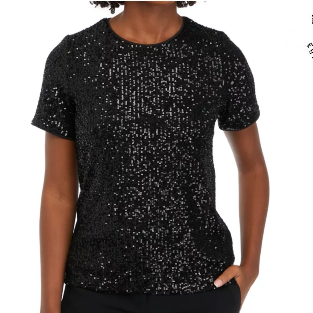 ITMFL Elegant Black Sequin Blouse NWOT